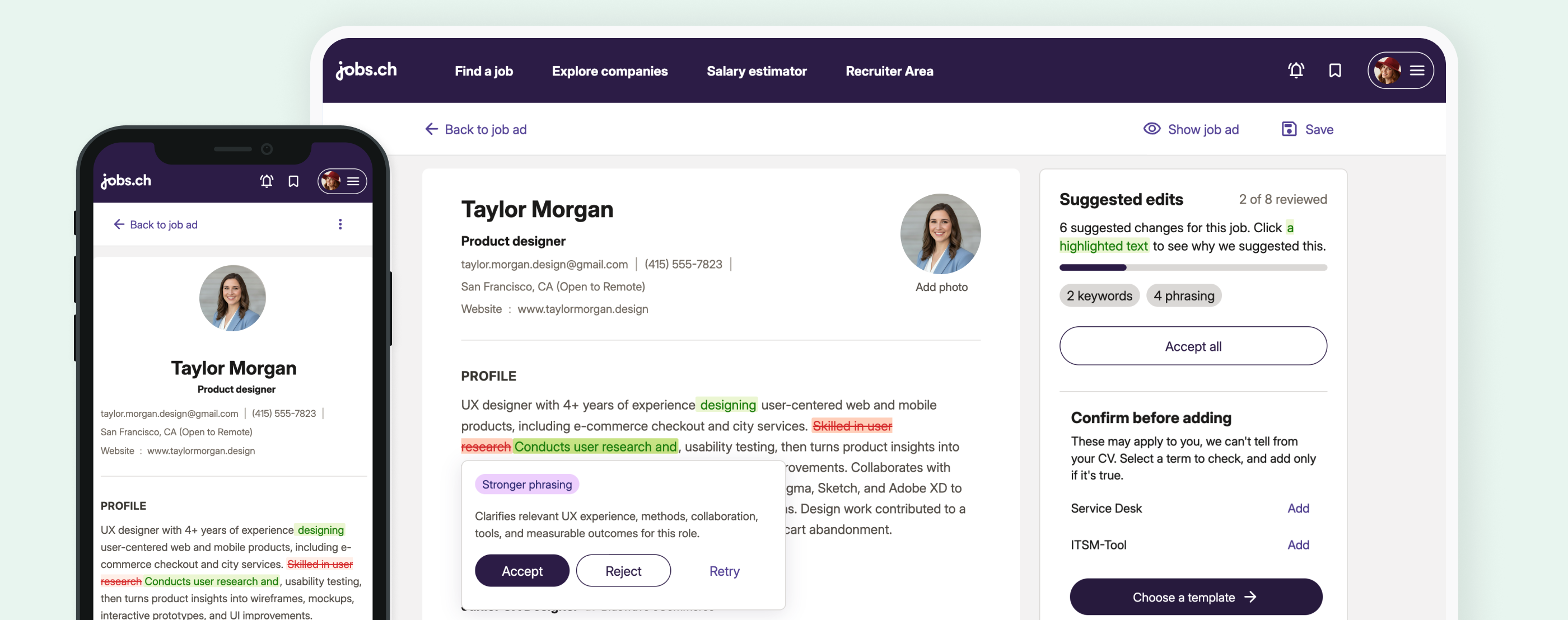 CV Optimizer: an editable CV with inline AI suggestions